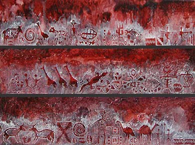 Öl auf Holz (Dreiteilig) „Zeichen am Horizont I“ 80x9