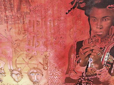 Öl auf Holz (Detail) „Geschichten über einen Kontinent“ 217x43