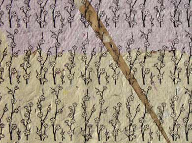 Gumprint auf selbstgeschöpftes Papier „Blumenwald“ 37x25