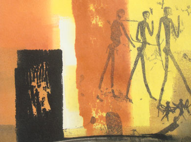 Gumprint/Monotypie auf Papier „In der Steppe“ 45x35