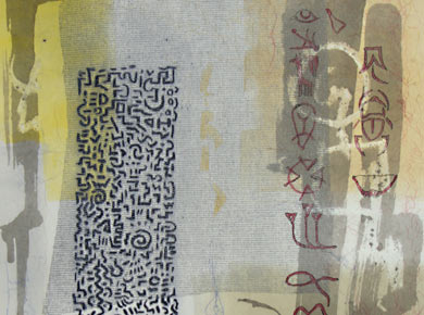 Gumprint/Monotypie auf Papier „Die Zeichen der Zeit“ 55x45