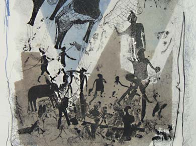 Gumprint/Monotypie auf Papier „African Boulevard“ 45x35