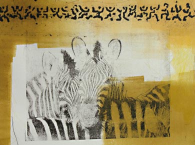 Gumprint/Monotypie auf Papier „Harmonie in der Herde“ 55x45