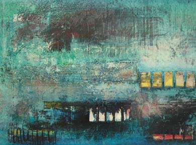 Öl auf Holz „Skyline“ 50x35