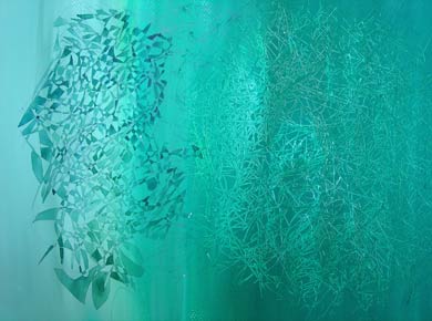 Aquarell auf Papier „Abstraktes entsteht aus dem Netz 18707“ 32x24